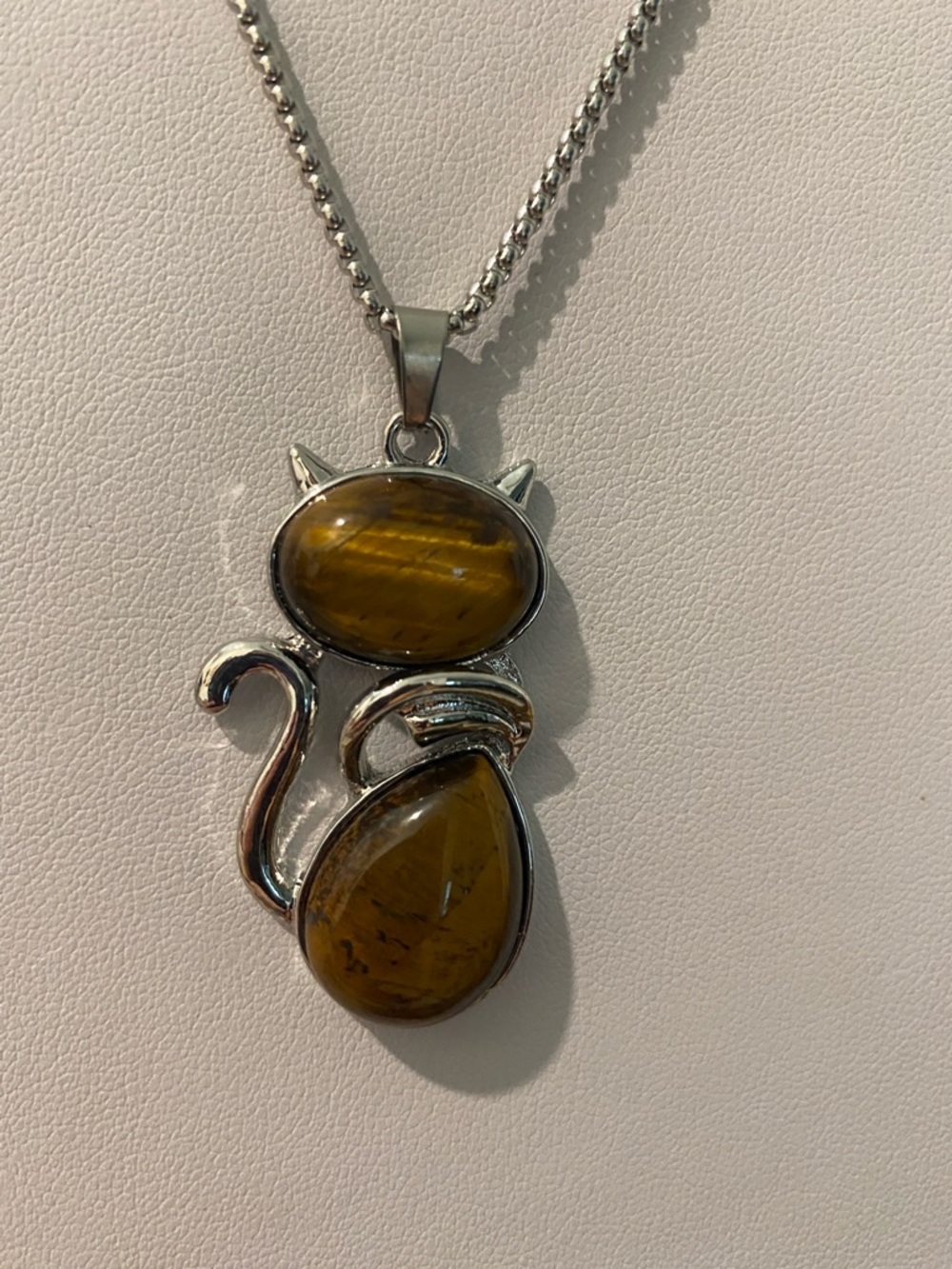 Cat Necklace with Natural  Tiger's Eye Healing  Stones w/ 20” chain
